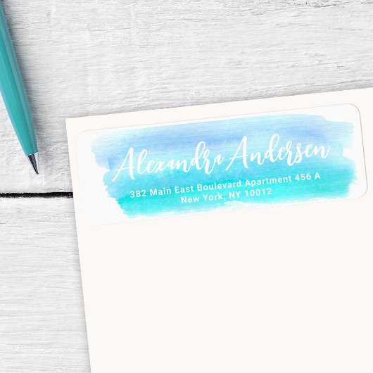 セレネブルーティール(緑がかった色)ウォーターカラー差出人住所 ラベル