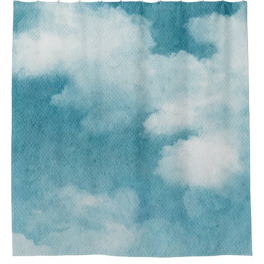 セレネホライゾンドリームズウォーターカラーブルー&ホワイト シャワーカーテン (正面)