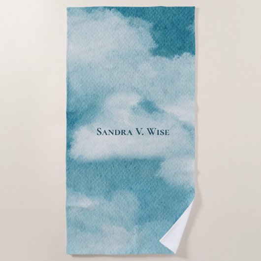 セレネホライゾンドリームズウォーターカラーブルー&ホワイト ビーチタオル (正面)