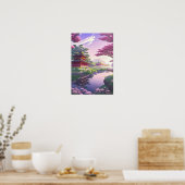 セレネ美しい日本のテンプルバイザcalm River ポスター (キッチン)