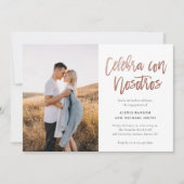 セレブモダンラコンノソトロス写真婚約パーティ 招待状 (正面)