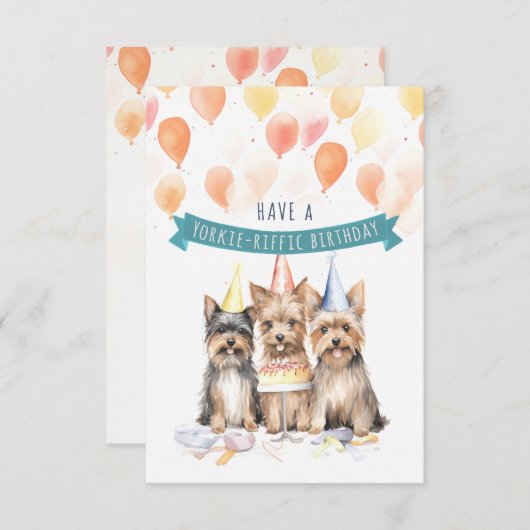セレブラチンとヨークシャーテリアを節約する誕生日カードを持っている (正面/裏面)