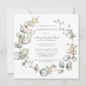 セレブレーション・オブ・ライフ モダン ボタニカル ホワイト フローラル 招待状 (正面)