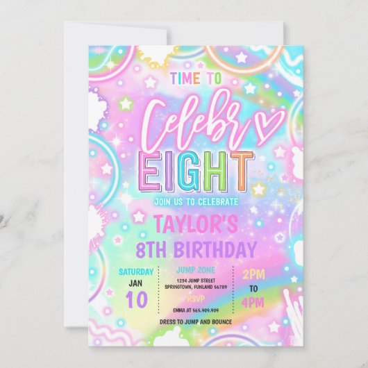 セレブ8ネオングロー8th誕生日パーティーまでの時間 招待状 (正面)