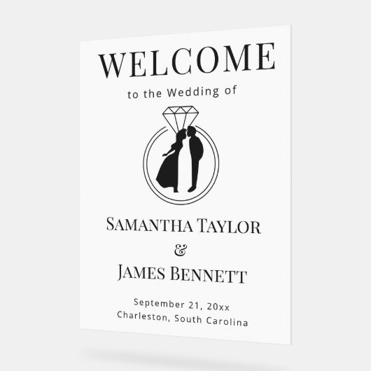 セレモニーの入力にシックなセリフの名前を歓迎 アクリルサイン (傾斜)