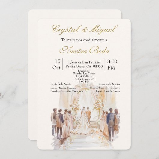 セレモニー結婚ベージュ 招待状 (正面/裏面)