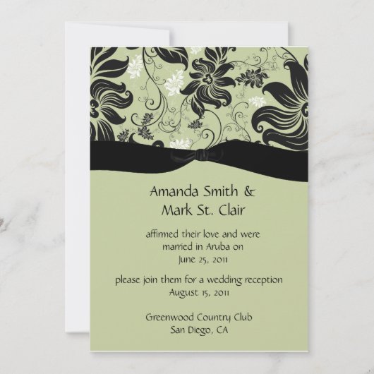 セレリ グリーンとブラックの花柄の渦巻き　結婚式後 招待状 (正面)