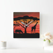 セレンゲッティの美しいキリンとライノセロス スクエア壁時計 (ホーム)