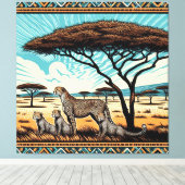 セレンゲティのチータファミリー キャンバスプリント (インサイチュ (ウッドフロア))