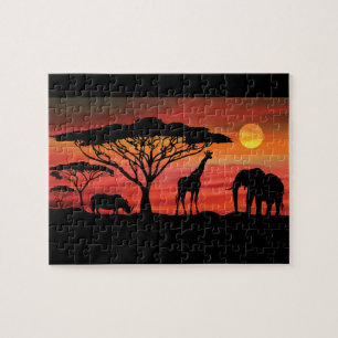セレンゲティの夕暮れに暮らすアフリカの動物たち ジグソーパズル