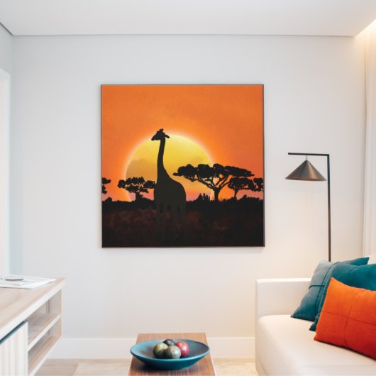 セレンゲティの素晴らしい夕日。キリン キャンバスプリント