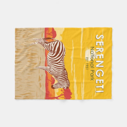 セレンゲティナショナルパークゼブラトラベルアートヴィンテージ フリースブランケット (正面(横))