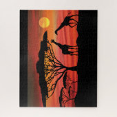 セレンゲティ・アフリカの夕日に輝くキリン ジグソーパズル (縦)