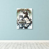 セレーヌウルフファミリーオアシスインアイディリック自然12x16 キャンバスプリント (インサイチュ (ウッドフロア))