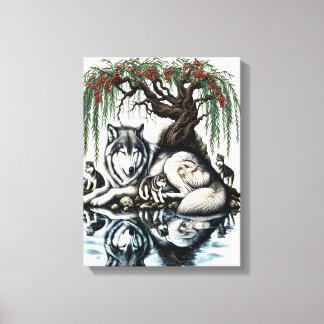 セレーヌウルフファミリーオアシスインアイディリック自然12x16 キャンバスプリント