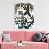 セレーヌウルフファミリーオアシスインアイディリック自然18x24 キャンバスプリント (インサイチュ (リビング))