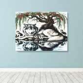 セレーヌウルフファミリーオアシスインアイディリック自然24x18 キャンバスプリント (インサイチュ (ウッドフロア))