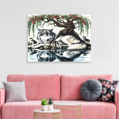 セレーヌウルフファミリーオアシスインアイディリック自然24x18 キャンバスプリント (インサイチュ (リビング))