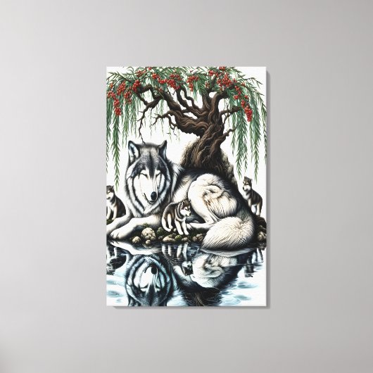 セレーヌウルフファミリーオアシスインアイディリック自然24x36 キャンバスプリント (正面)
