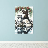 セレーヌウルフファミリーオアシスインアイディリック自然24x36 キャンバスプリント (インサイチュ (ウッドフロア))