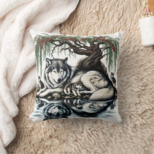 セレーヌウルフファミリーオアシスインアイディリック自然 クッション (ブランケット)