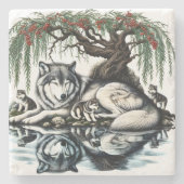 セレーヌウルフファミリーオアシスインアイディリック自然 ストーンコースター (正面)