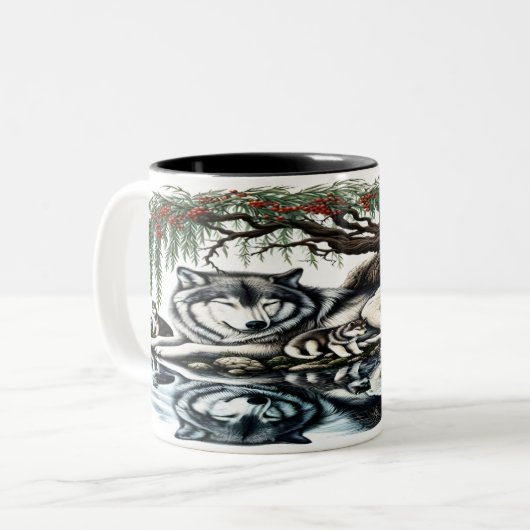 セレーヌウルフファミリーオアシスインアイディリック自然 ツートーンマグカップ (正面左)