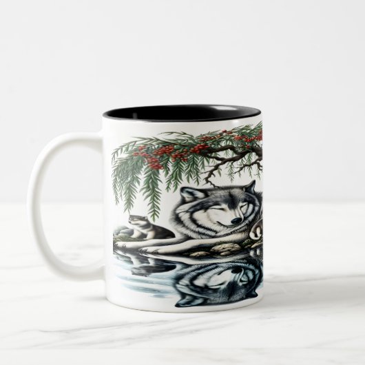 セレーヌウルフファミリーオアシスインアイディリック自然 ツートーンマグカップ (左)