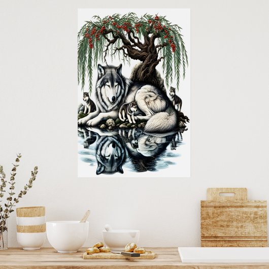 セレーヌウルフファミリーオアシスインアイディリック自然 ポスター (キッチン)