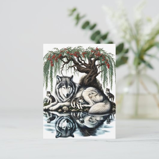 セレーヌウルフファミリーオアシスインアイディリック自然 ポストカード (スタンド正面)