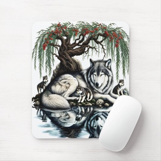 セレーヌウルフファミリーオアシスインアイディリック自然 マウスパッド (マウス)