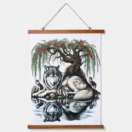 セレーヌウルフファミリーオアシスインアイディリック自然 吊り下げ型タペストリー (正面)