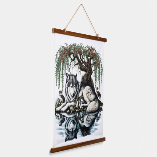 セレーヌウルフファミリーオアシスインアイディリック自然 吊り下げ型タペストリー (傾斜あり)