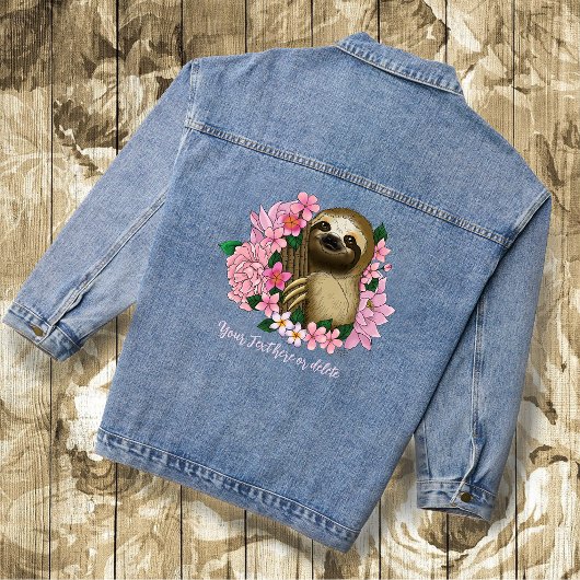 セレーヌピンクの軽やかなナマケモノの花 デニムジャケット