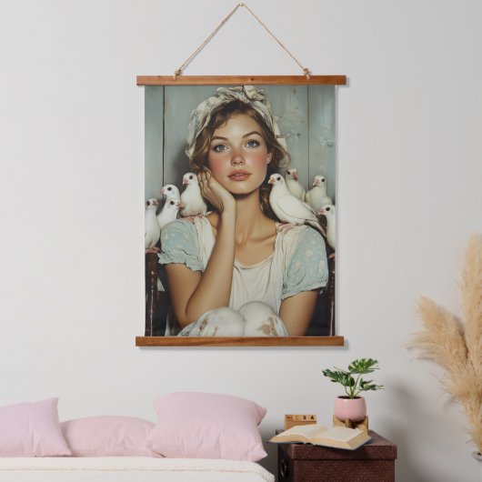 セレーヌファームメイドホワイトハト – 平和のシンボル 吊り下げ型タペストリー (寝室)