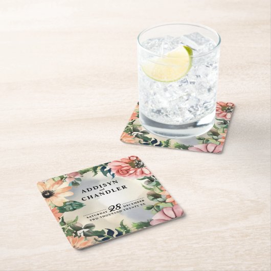 セレーネガーデンリース:パステルフローラエレガンス スクエアペーパーコースター (インサイチュ)