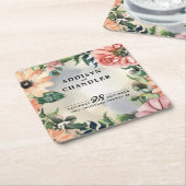 セレーネガーデンリース：パステルフローラエレガンス スクエアペーパーコースター (アングル)