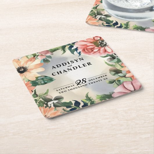 セレーネガーデンリース:パステルフローラエレガンス スクエアペーパーコースター (アングル)