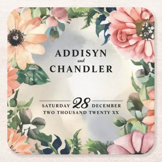 セレーネガーデンリース：パステルフローラエレガンス スクエアペーパーコースター (正面)