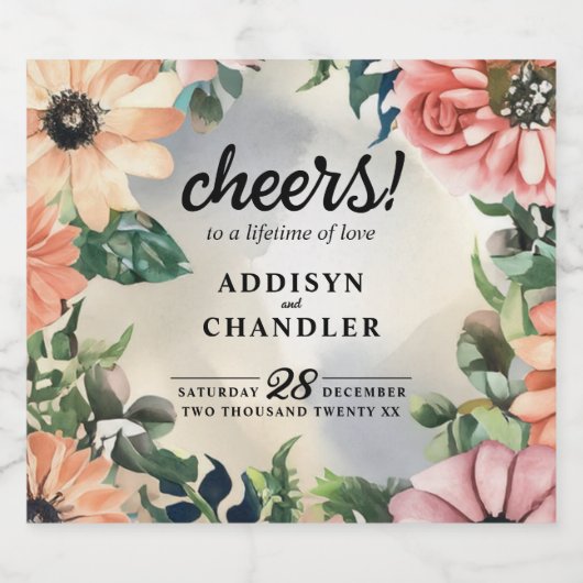 セレーネガーデンリース：パステルフローラエレガンス スパークリングワインラベル (シングルラベル)