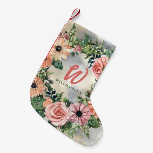 セレーネガーデンリース：パステルフローラエレガンス スモールクリスマスストッキング (正面 (吊り時))