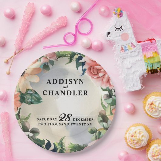 セレーネガーデンリース：パステルフローラエレガンス ペーパープレート (パーティー)