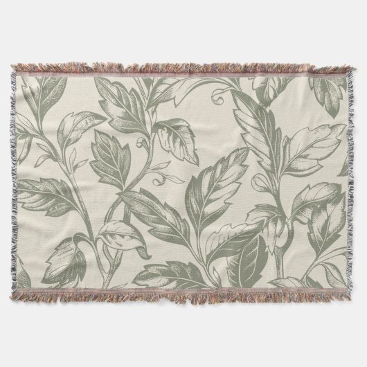 セレーネセージグリーン | つる植物素朴チャームコテージコア スローブランケット (正面)