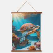 セレーネ3Dウミガメin海-Qualt Marine Lif 吊り下げ型タペストリー (正面)