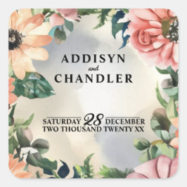 セレーンガーデンリース：パステルカラーの花の優雅さ スクエアシール