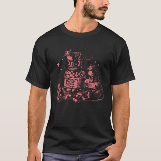セロトニンブースター 面白い猫 ヴィンテージ Tシャツ (正面)