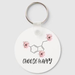 セロトニン分子ピンクの花が幸せを選ぶ キーホルダー