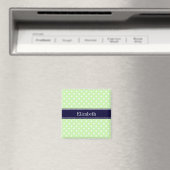 セロリと白の水玉 ネイビーの名前モノグラム マグネット (インサイチュ (食洗機))