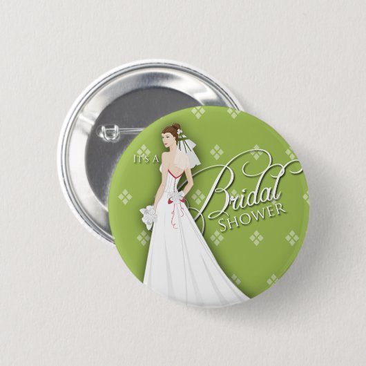セロリの緑の白いヴィンテージのブライダルシャワーPin 缶バッジ (正面&裏面)