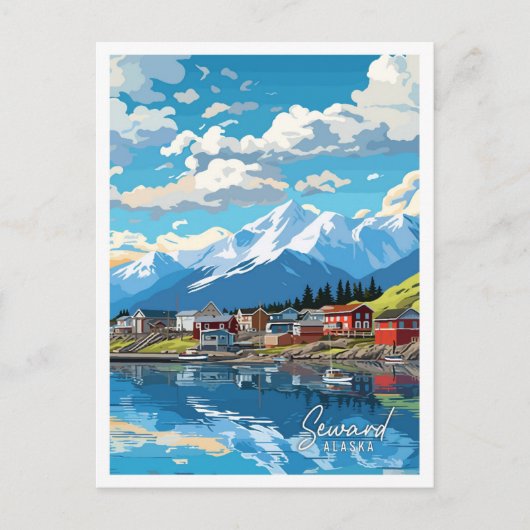 セワードアラスカアートヴィンテージ旅行イラストレーション ポストカード (正面)